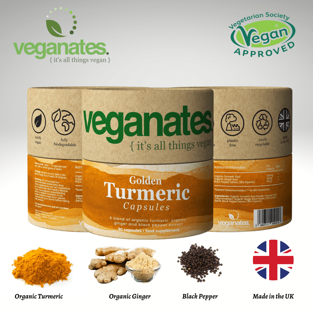 Veganates Multivitamin Supplement Organic Vegan Turmeric Curcumin & Ginger Supplement with Black Pepper For Superior Absorption. 90 High Strength Capsules in Plastic Free Biodegradable Packaging