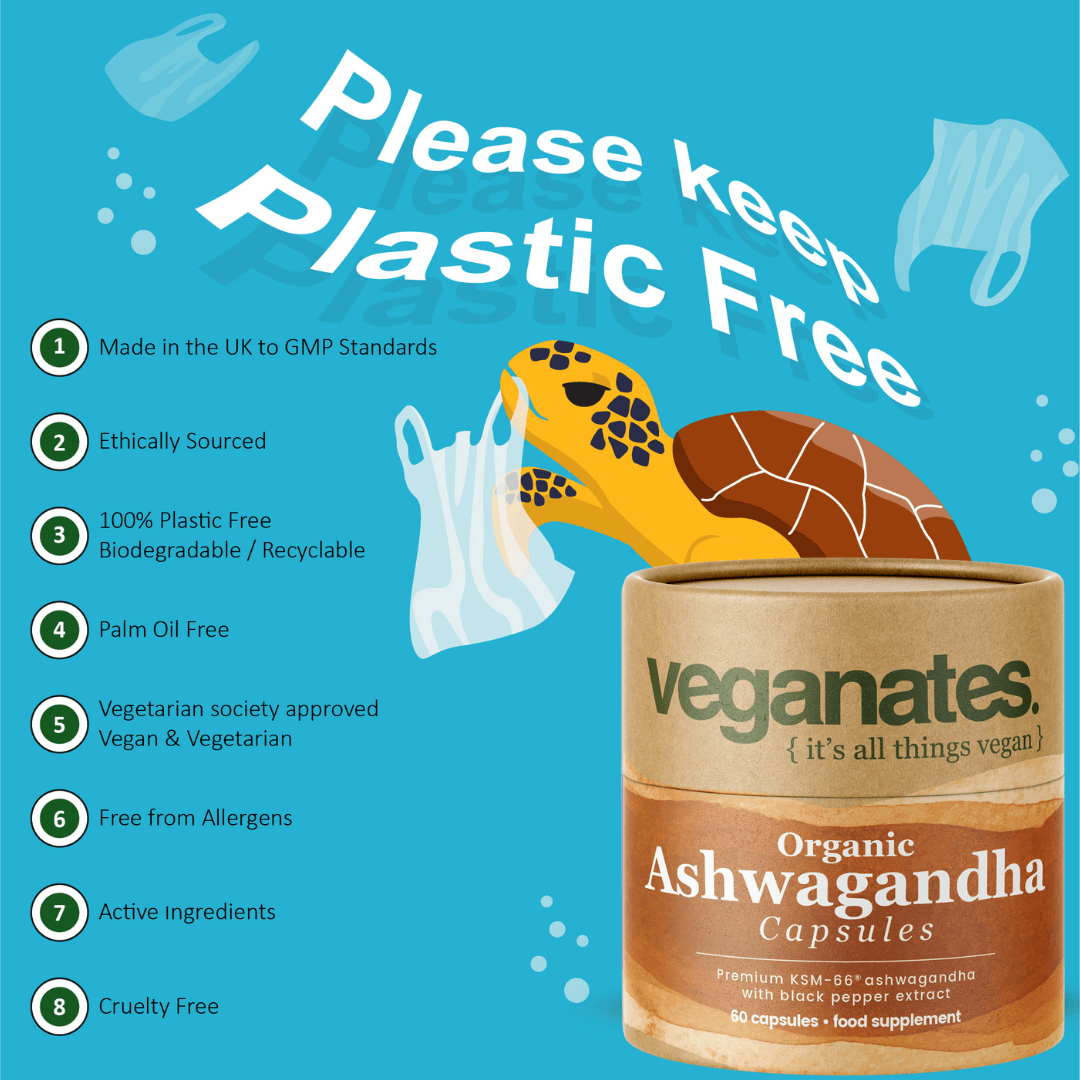 Veganates Organic Ashwagandha KSM-66® with 5% Withanolides in Plastic Free ECO Packaging