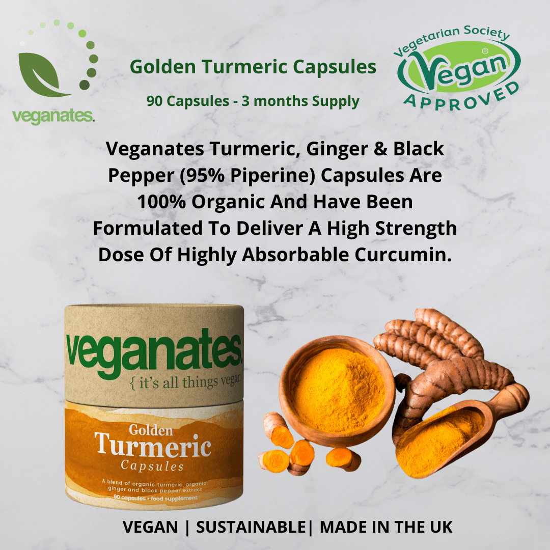 Veganates Multivitamin Supplement Organic Vegan Turmeric Curcumin & Ginger Supplement with Black Pepper For Superior Absorption. 90 High Strength Capsules in Plastic Free Biodegradable Packaging
