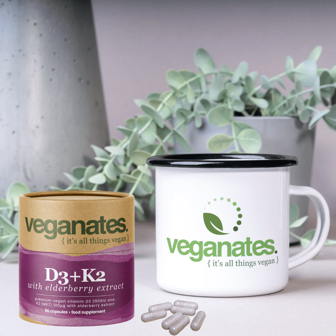 Veganates Multivitamin Supplement Vegan Vitamin D3 2500IU & K2 MK7 100µg With Elderberry Extract for additional Immune Support. 90 Capsules - 3 Months Supply