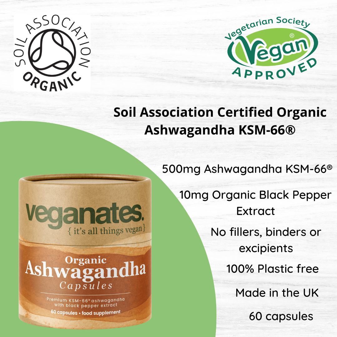 Veganates Organic Ashwagandha KSM-66® with 5% Withanolides in Plastic Free ECO Packaging